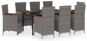 vidaXL Σετ Τραπεζαρίας Κήπου 9 Τεμαχίων Γκρι με Μαξιλάρια