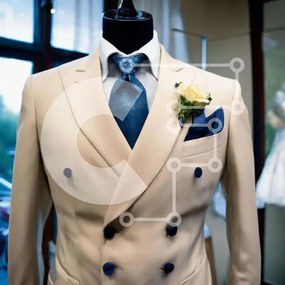 Σετ των 2 Intra Συλλεκτικό Ξύλινο Παζλ Plywood 4mm - Κομψό μπεζ κοστούμι με μπλε μπουτονιέρα Σε Ξύλινο Κουτί - Διαστάσεις: 10x10 cm – 25 κομμάτια