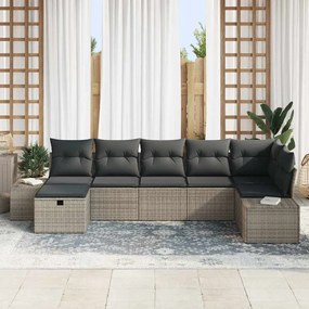 vidaXL 7 Τεμαχίων Υπαίθριο Σετ Καναπέ με Μαξιλάρια Γκρι Πολυ Ράταν.