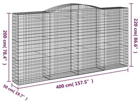 Συρματοκιβώτια Τοξωτά 3 τεμ. 400x50x200/220 εκ. Γαλβαν. Ατσάλι - Ασήμι