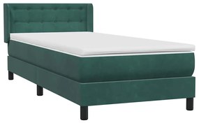 vidaXL Κρεβάτι Boxspring με Στρώμα Σκούρο Πράσινο 100x210εκ. Βελούδινο