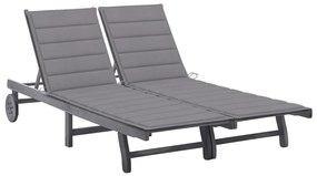 Ξαπλώστρα Κήπου 2 Ατόμων Γκρι από Μασίφ Ξύλο Ακακίας & Μαξιλάρι