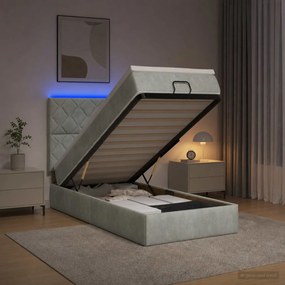 vidaXL Κρεβάτι Ottoman με Στρώμα και LED Ανοιχτό γκρι 100 x 200 cm