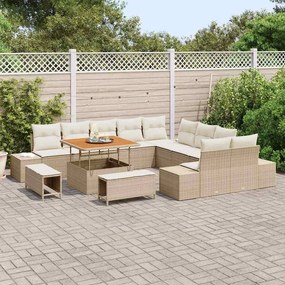 vidaXL Σετ Καναπέ Κήπου με μαξιλάρι 13 pcs Μπεζ Πολυ ράταν