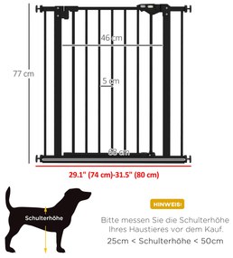 Dog Door Gate Barrier Pet Gate Metal Plastic 74-80cm Μαύρο