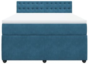 vidaXL Κρεβάτι Boxspring με Στρώμα Μπλε 160x200 εκ. Βελούδινο