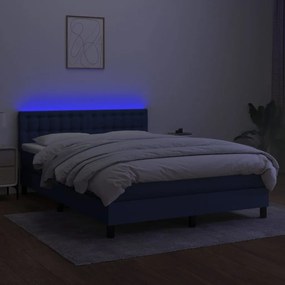 vidaXL Κρεβάτι Boxspring με Στρώμα &amp; LED Μπλε 140x190 εκ. Υφασμάτινο
