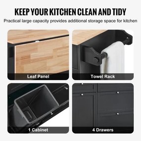 VEVOR Kitchen Island Cart Storage Cabinet Serving with Drawer &amp; Trash Cabinet