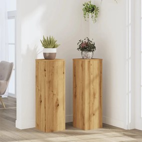 Βάσεις Φυτών 2 τεμ. Αρτισιανή Δρυς 25x25x80 εκ. Επεξ. Ξύλο