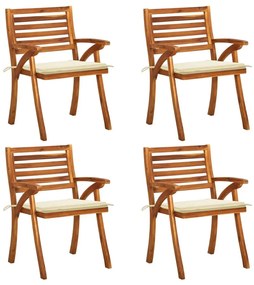 Καρέκλες Κήπου 4 τεμ. από Μασίφ Ξύλο Ακακίας με Μαξιλάρια - Κρεμ
