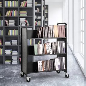 VEVOR Book Cart, 330 lbs Library Cart, 39.4&quot; x 20.1&quot; x 49.2&quot; Rolling Book Cart, Double Sided W-Shaped Sloped Shelves with 4-Inch Lockable Wheels for Home Shelves Office School, Book Truck in Black