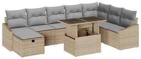 vidaXL Σετ Καναπέ Κήπου με μαξιλάρι 9 pcs Μπεζ Πολυ ράταν