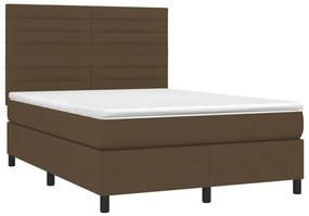 vidaXL Κρεβάτι Boxspring με Στρώμα &amp; LED Σκ.Καφέ 140x190εκ. Υφασμάτινο