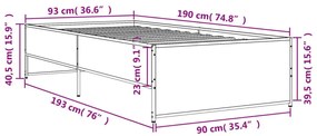 Πλαίσιο Κρεβατιού Καφέ Δρυς 90 x 190 εκ. Επεξ. Ξύλο &amp; Μέταλλο - Καφέ