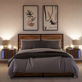VidaXL Κομοδίνα Επιτοίχια με Φώτα LED 2 τεμ. Καφέ Δρυς