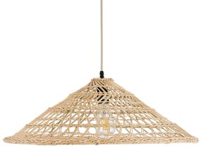 GloboStar® KAIA 02346 Boho Κρεμαστό Φωτιστικό Οροφής Μονόφωτο 1 x E27 AC220-240V IP20 - Φ60 x Υ20cm - Μπεζ Ξύλινο Μπαμπού Πλέγμα Καμπάνα - 5 Χρόνια Εγγύηση