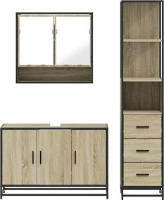 vidaXL Σετ Επίπλων Μπάνιου 3 Τεμαχίων Sonoma Δρυς Επεξεργασμένο Ξύλο