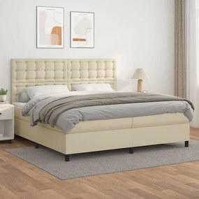 vidaXL Κρεβάτι Boxspring με Στρώμα Κρεμ 200x200 εκ. Συνθετικό Δέρμα