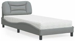 vidaXL Κρεβάτι με Στρώμα Ανοιχτό Γκρι 90x190 εκ. Υφασμάτινο