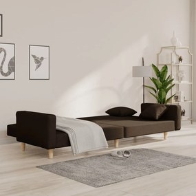 vidaXL Καναπές Κρεβάτι Διθέσιος Σκούρο Καφέ Υφασμάτινος με 2 Μαξιλάρια
