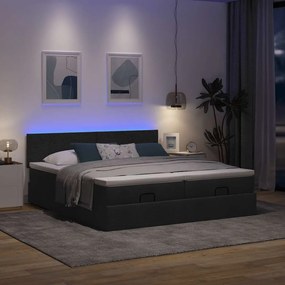 vidaXL Οθωμανικό κρεβάτι με στρώματα &amp; LEDs Μαύρο 200x200cm ύφασμα