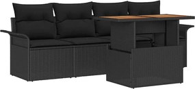 vidaXL Σετ Καναπέ Κήπου με αποθήκευση 5 pcs Μαύρο Πολυ ράταν