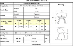 JOY Πολυθρόνα-Pro Τραπεζαρίας, Φυσικό, Pu Άσπρο   1τμχ