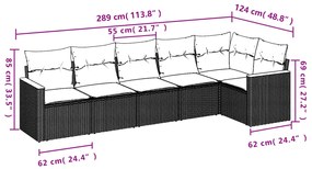 vidaXL Καναπές Κήπου 6 Τεμαχίων Μαύρο από Συνθετικό Ρατάν με Μαξιλάρια