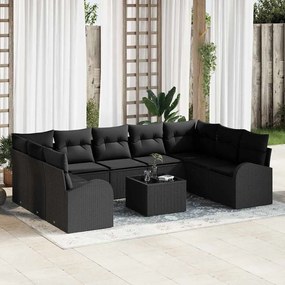 vidaXL Σετ Καναπέ Κήπου 10 pcs Μαύρο Πολυ ράταν