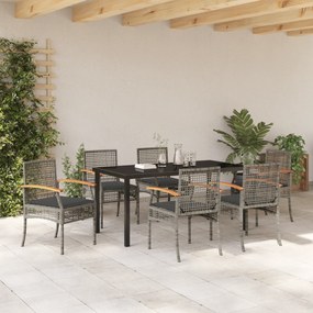 vidaXL Σετ τραπεζαρίας κήπου 7 τεμαχίων  με μαξιλάρια Γκρι Πολυ Ρατάν