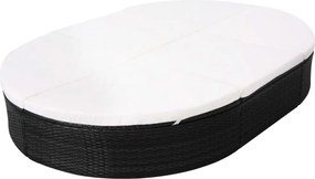 vidaXL Ξαπλώστρα Διπλή Μαύρη από Συνθετικό Ρατάν με Κουρτίνες