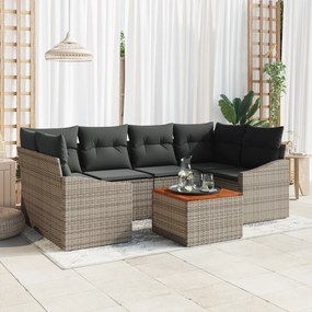 vidaXL Σετ Καναπέ Κήπου 7 Τεμαχίων με Μαξιλάρια Γκρι Πολυ Ράταν Ακακία