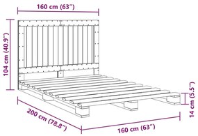 Πλαίσιο Κρεβατιού με Κεφαλάρι Γκρι 160x200 εκ Μασίφ Ξύλο Πεύκου - Γκρι