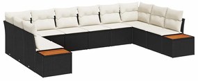 vidaXL Σετ Καναπέ Κήπου με μαξιλάρι 10 pcs Μαύρο Πολυ ράταν