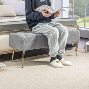 HOMCOM Πάγκος Κρεβατιού, Πάγκος Καθίσματος, Μαλακό Κάλυμμα σε Όψη Μαλλιού Αρνιού, έως 120 kg, Επιχρυσωμένα Ατσάλινα Πόδια, 112x41x46cm, Γκρι