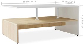 vidaXL Τραπεζάκι Σαλονιού Δρυς και Λευκό 90 x 59 x 42 εκ. Επεξ. Ξύλο