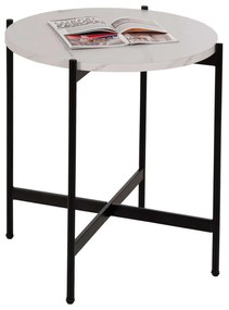 Τραπεζάκι Βοηθητικό HM9589.05 Φ50x55cm Με Μαύρη Μεταλλική Βάση Εφέ Μαρμάρου White Mdf, Metal