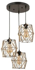 RAYLO 201-0048 Vintage Κρεμαστό Φωτιστικό Πλέγμα Τριφωτο 3 x E27 IP20 Mεταλλικό Μαύρο με Μπεζ Σχοινί-Μ30 x Π30 x Υ7 Globostar-20 201-0048