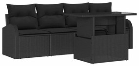 vidaXL Σετ Καναπέ Κήπου με μαξιλάρι 5 pcs Μαύρο Πολυ ράταν