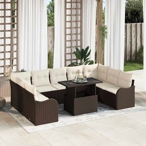 vidaXL Σετ Καναπέ Κήπου με μαξιλάρι 10 pcs Καφέ Πολυ ράταν