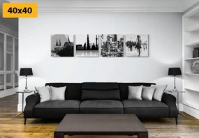 Σετ εικόνων από τη ζωή στη μεγάλη πόλη σε μαύρο & άσπρο με μια αφηρημένη πινελιά - 4x 60x60