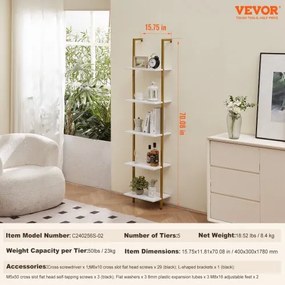 VEVOR Industrial Square Pipe Shelf 5 Tier 15.6x11.8in Wall-Mount Gold White