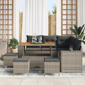 vidaXL Set Κήπου  9 Τεμαχίων με Μαξιλάρια Γκρι Πολυρατάν