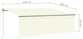 Τέντα Συρόμενη Αυτόματη με Σκίαστρο Κρεμ 4,5 x 3 μ. - Κρεμ