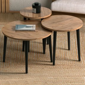 Τραπεζάκι σαλονιού σετ 3 τμχ Roma Megapap χρώμα oak Φ60x46εκ.-GP022-0036,4