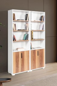 Βιβλιοθήκη Λευκό / Καρυδί DOBRUU 120x30x2