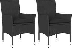vidaXL Καρέκλες Κήπου 2 τεμ. Μαύρες από Συνθετικό Ρατάν με Μαξιλάρια