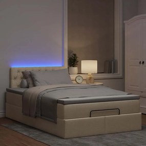 vidaXL Οθωμανικό κρεβάτι με στρώμα &amp; LEDs Cream 120x200cm ύφασμα