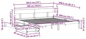 Σκελετός Κρεβ. Χωρίς Στρώμα Λευκό 180x200 εκ Μασίφ Πεύκο - Λευκό