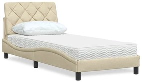 vidaXL Κρεβάτι με Στρώμα Κρεμ 90x190 εκ.Υφασμάτινο